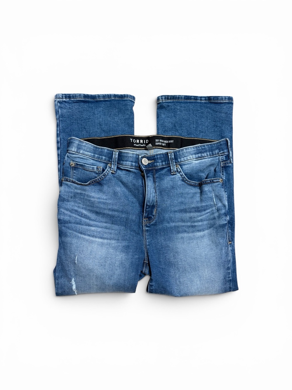 Torrid Sky High Kick Boot Super Soft Jeans Cropped Medium Blue Stretch Size 10S